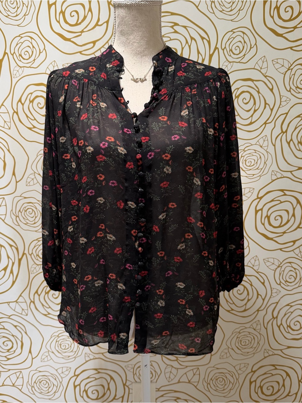 Kooples Paris Flowing Buttoned Top With Floral Print